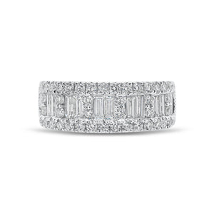 Baguette and Round Diamond Thick Wedding Band - 18K gold weighing 5.10 grams  - 46 round diamonds weighing 0.77 carats  - 12 slim baguettes weighing 0.66 carats