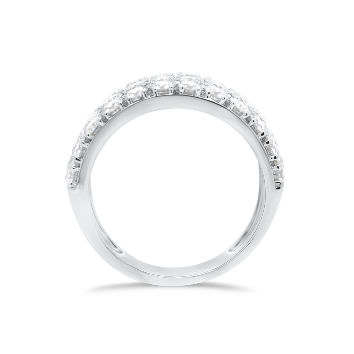 Diamond Triple Row Wedding Band  - 18K gold weighing 5.28 grams  - 36 round diamonds totaling 2.33 carats  - 44 round diamonds totaling 0.33 carats