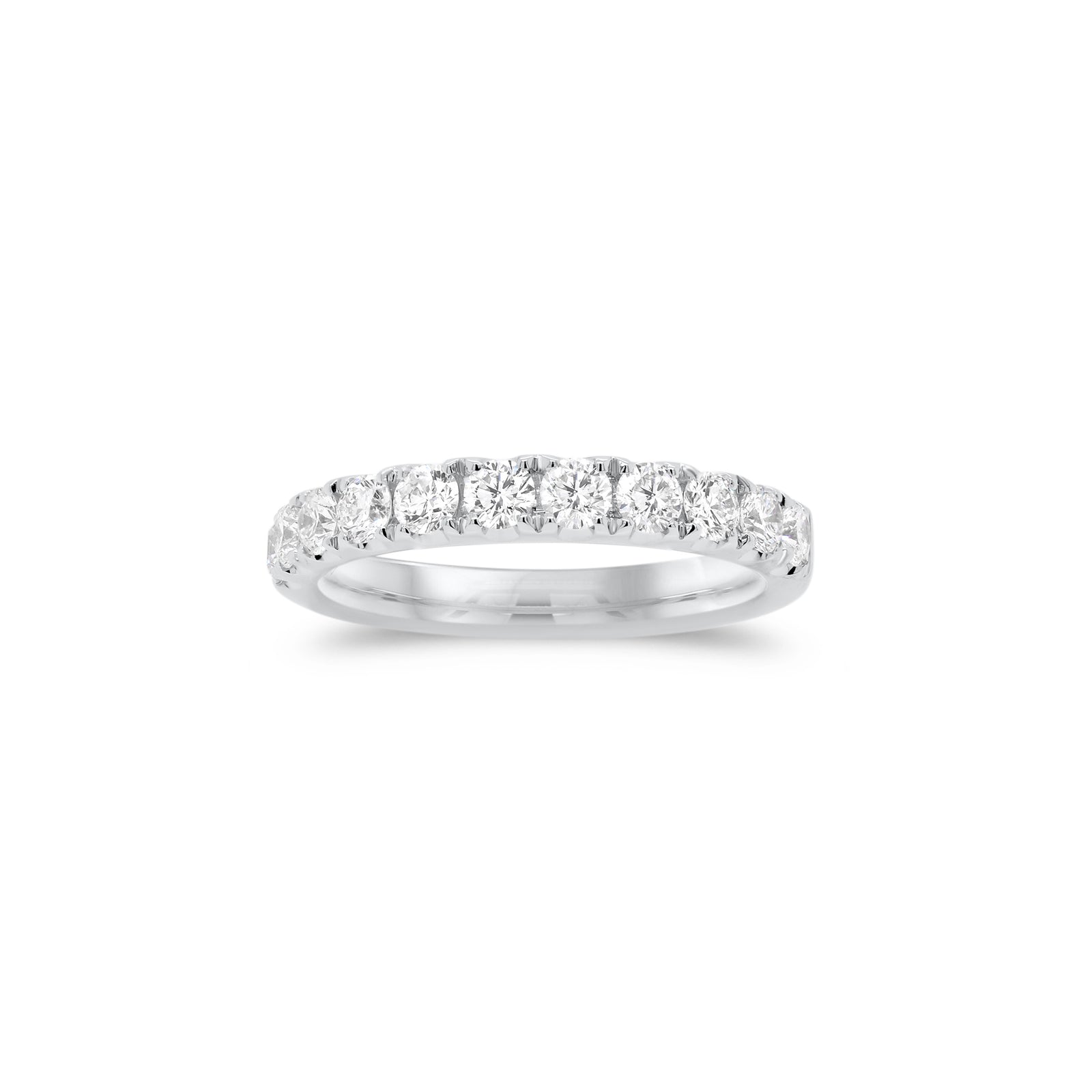 11-Diamond Wedding Band  - 18K gold weighing 4.17 grams  - 11 round diamonds totaling 0.83 carats