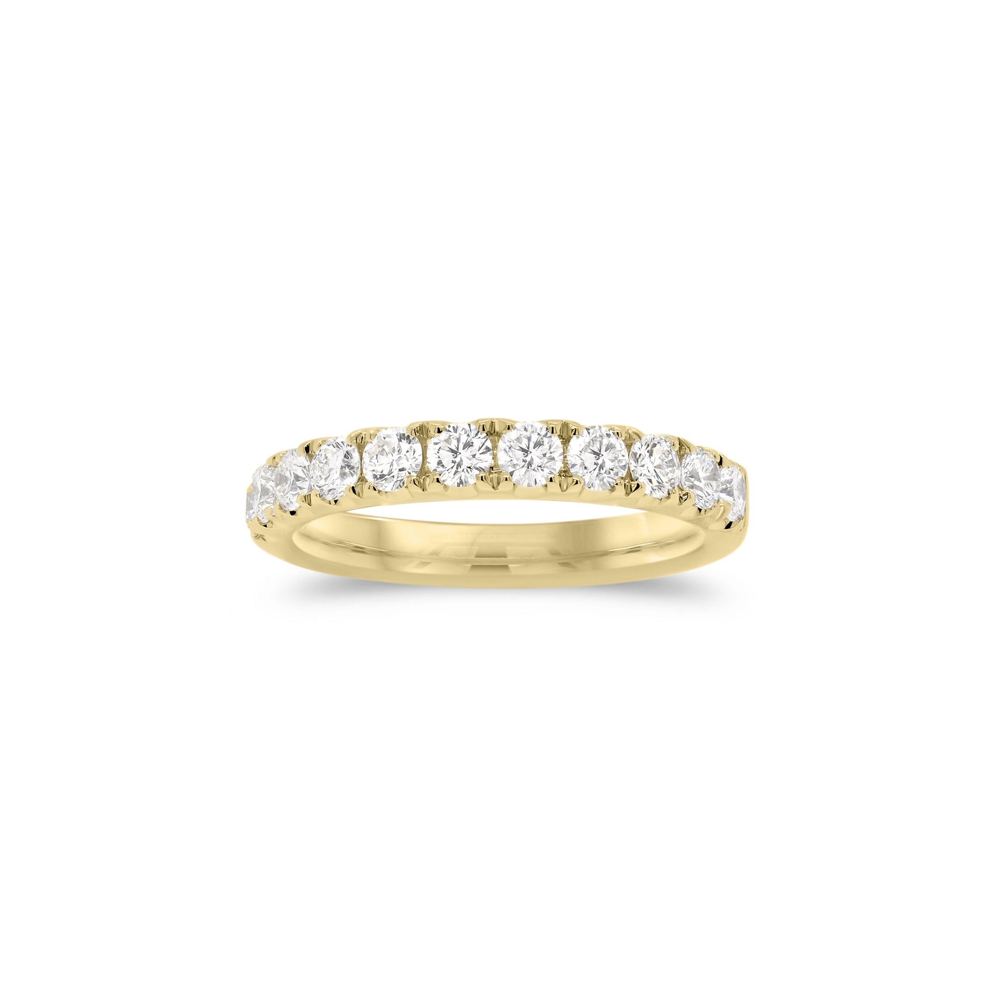 11-Diamond Wedding Band  - 18K gold weighing 4.17 grams  - 11 round diamonds totaling 0.83 carats