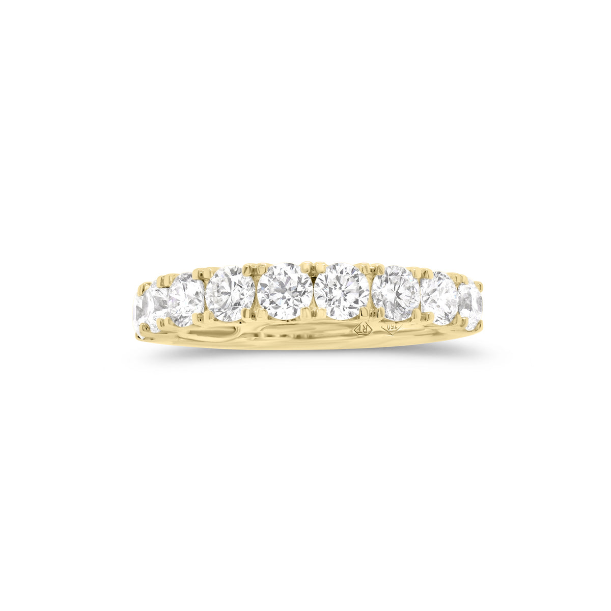 9-Diamond Wedding Band  - 18K gold weighing 2.88 grams  - 9 round diamonds totaling 1.33 carats