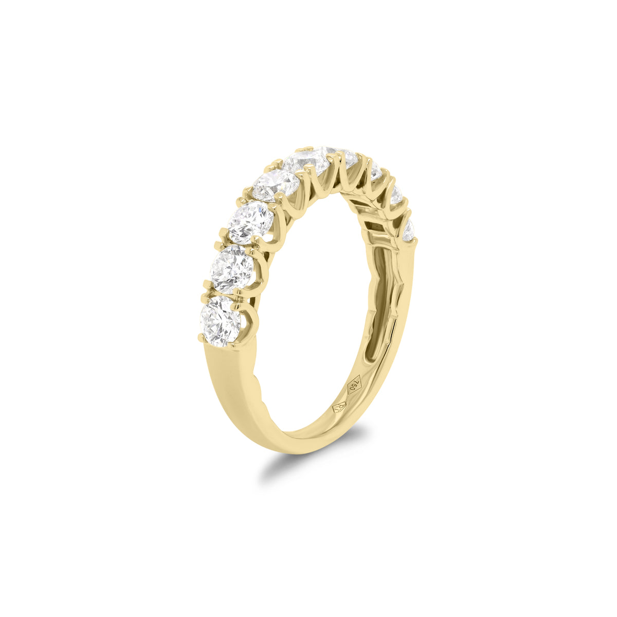 9-Diamond Wedding Band  - 18K gold weighing 2.88 grams  - 9 round diamonds totaling 1.33 carats