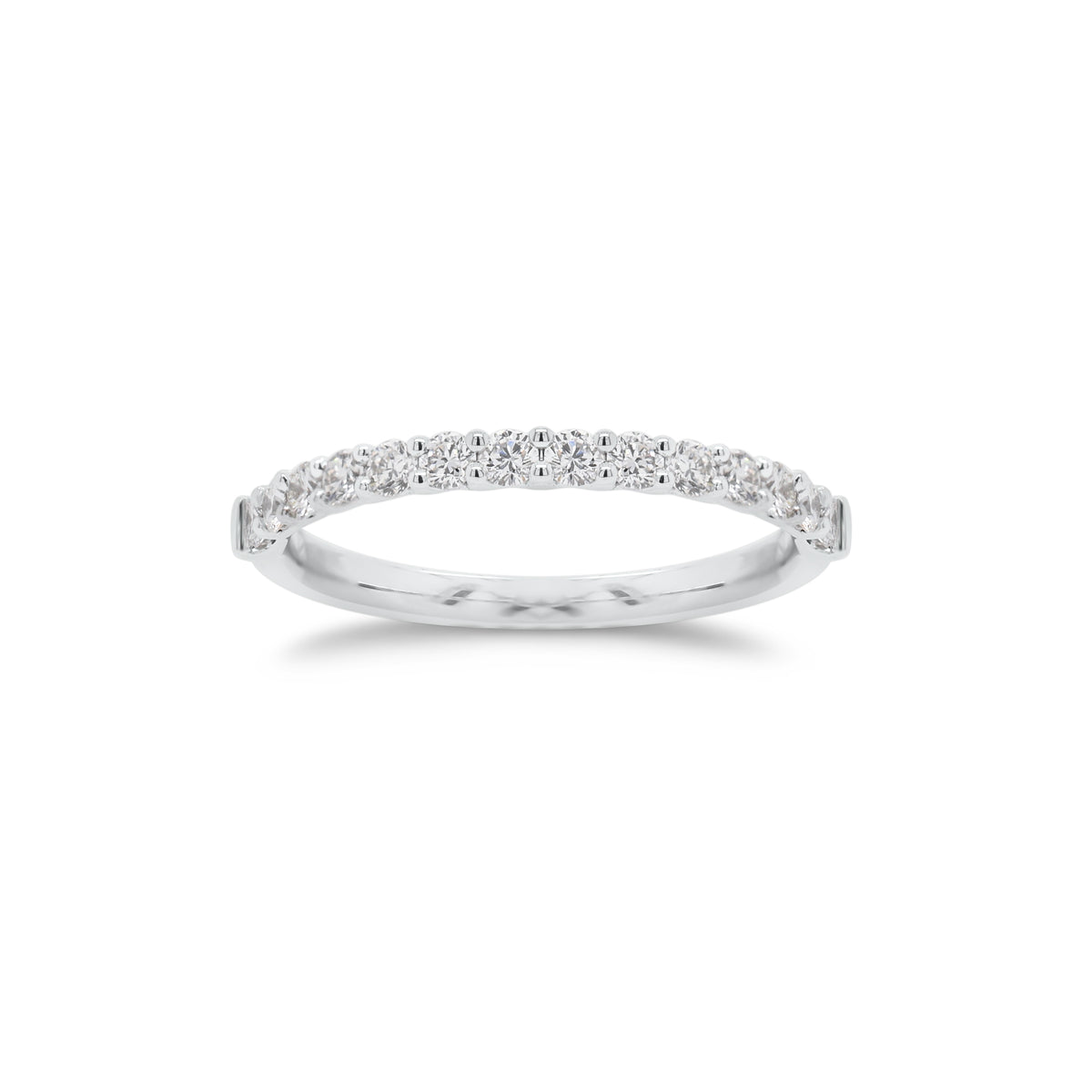 Simple Diamond Wedding Band  - 18K gold weighing 1.60 grams  - 15 round diamonds totaling 0.43 carats