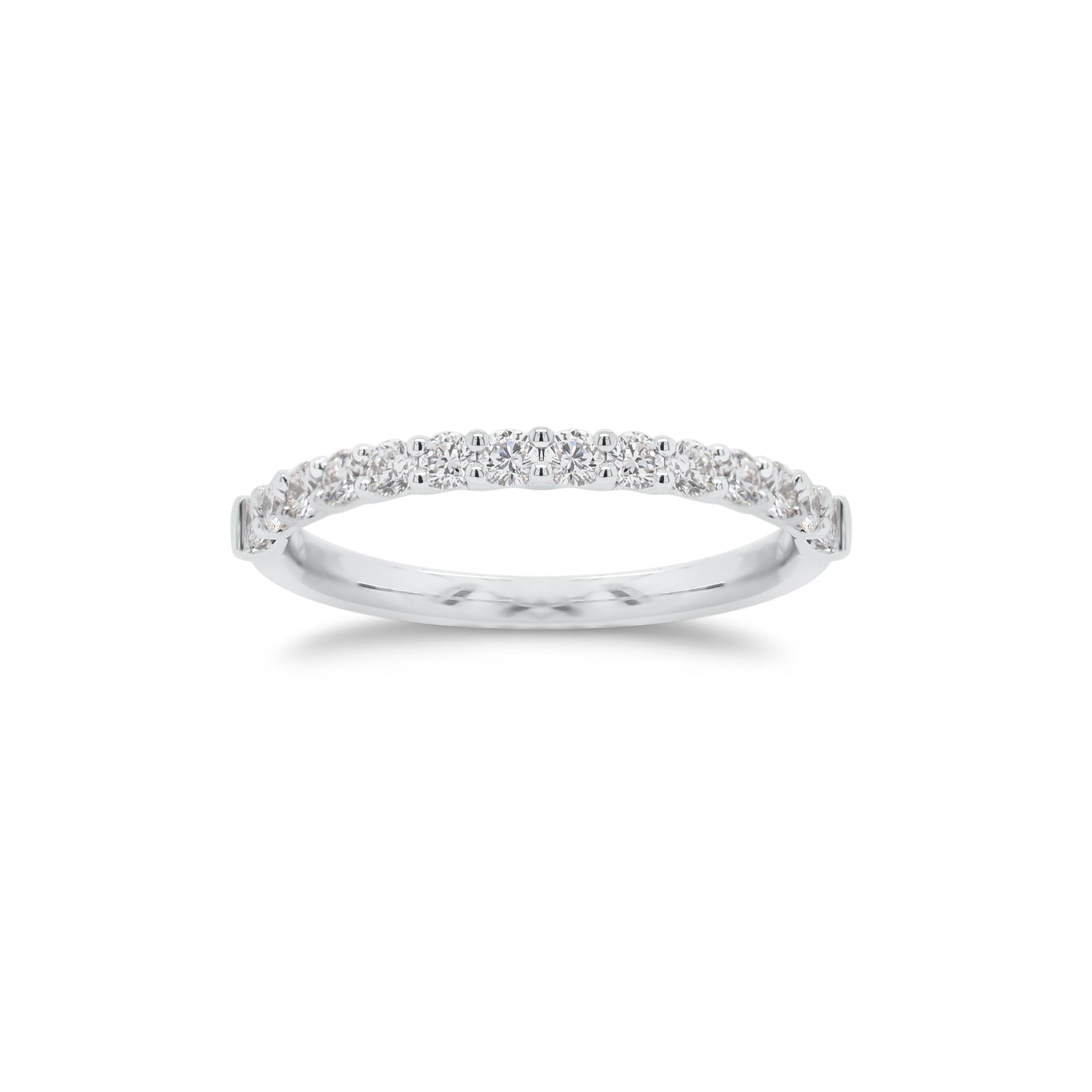 Simple Diamond Wedding Band  - 18K gold weighing 1.60 grams  - 15 round diamonds totaling 0.43 carats