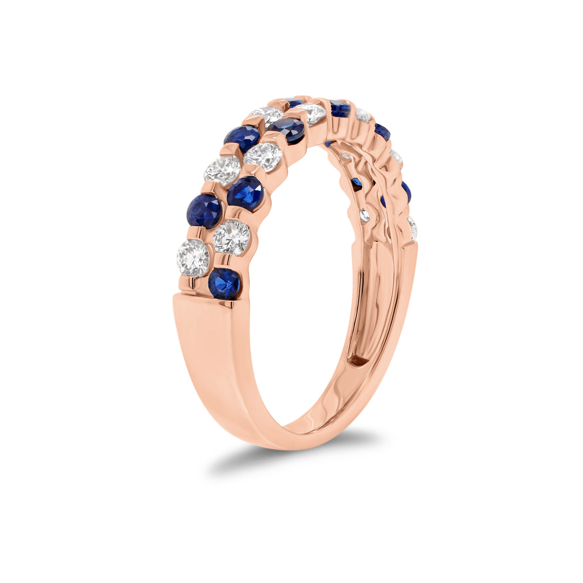 Sapphire & diamond double-row ring - 18K gold weighing 3.12 grams  - 12 round diamonds totaling 0.47 carats  - 11 sapphires totaling 0.58 carats