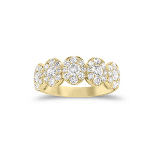 Halo Diamond Ovals Wedding Band  - 18K gold weighing 4.13 grams  - 5 round diamonds totaling 0.57 carats  - 4 round diamonds totaling 0.79 carats