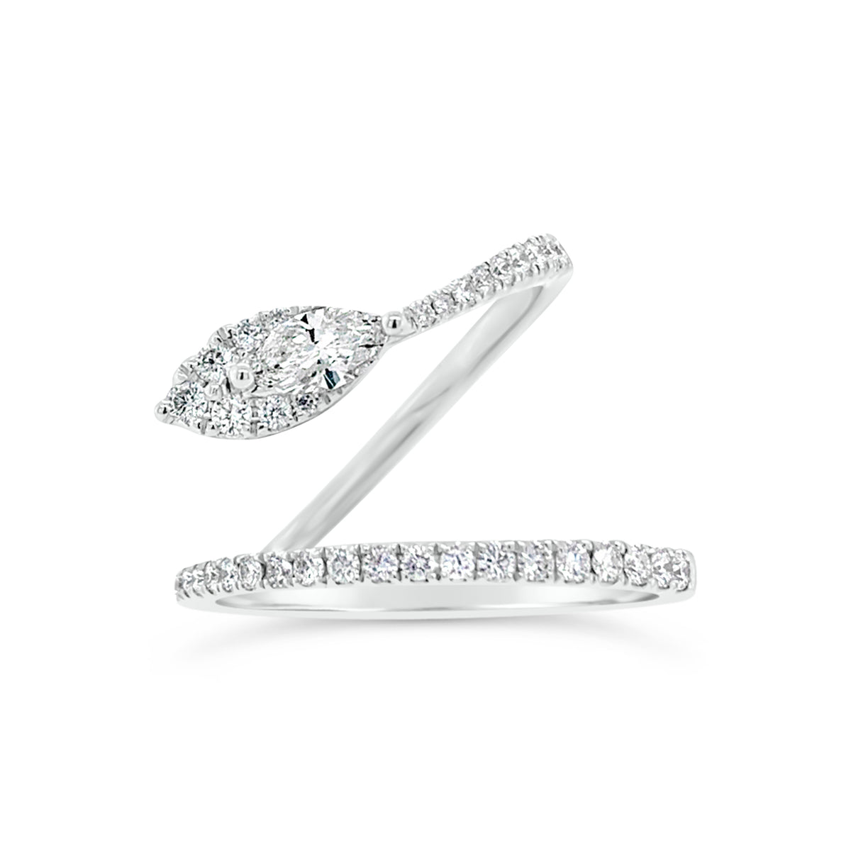 Diamond Snake Band with Marquise - white gold with 37 round diamonds weighing .36cts -1 marquee diamond weighing .24cts