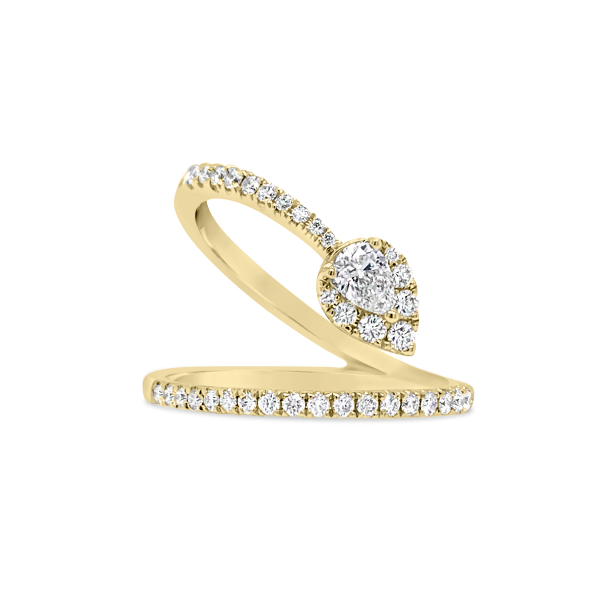 Diamond Wave Ring with Diamond Pear   -0.19 ct pear-shaped diamond.  - 0.38 ct (total weight of round-cut diamonds)