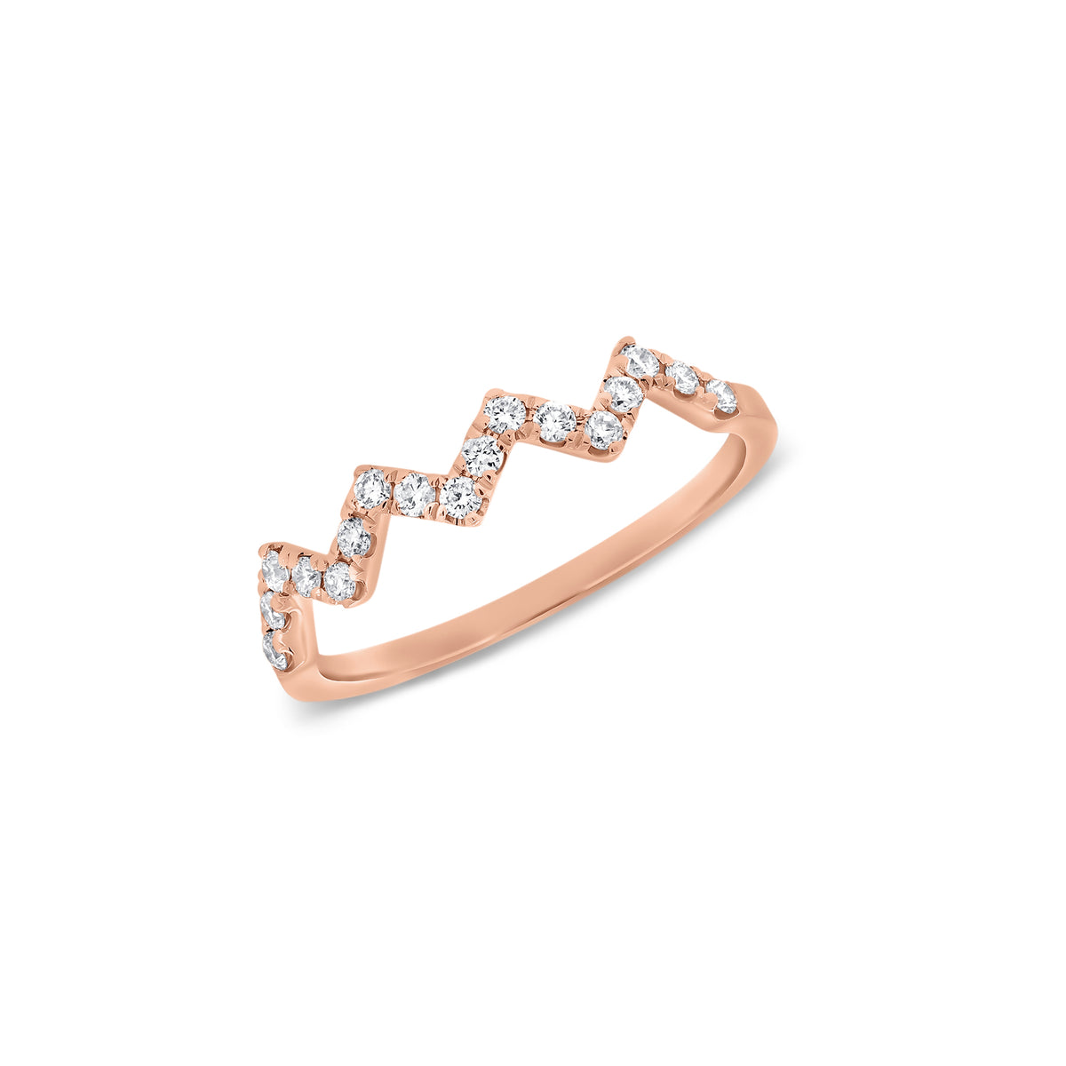 Diamond Zig-zag Pinky Ring - 14K rose gold weighing 0.84 grams  - 17 round diamonds totaling 0.13 carats