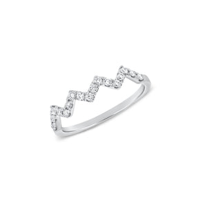 Diamond zig-zag pinky ring - 14K white gold weighing 0.84 grams  - 17 round diamonds totaling 0.13 carats