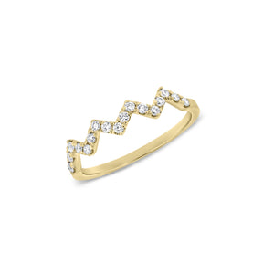 Diamond Zig-zag Pinky Ring - 14K yellow gold weighing 0.84 grams - 17 round diamonds totaling 0.13 carats