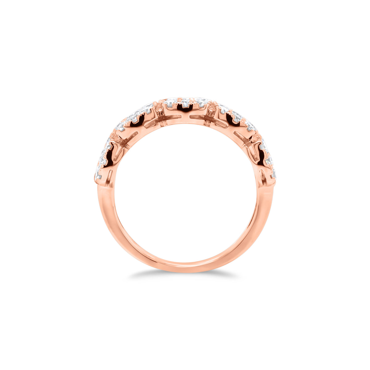 Diamond Cushion Wedding Band  - 18K gold weighing 3.89 grams  - 5 round diamonds totaling 0.50 carats  - 40 round diamonds totaling 0.85 carats
