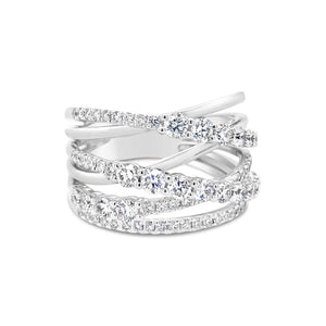 Prong-set Diamond & Gold Strand Fashion Ring  -18k gold weighing 8.58 grams  -13 round diamonds weighing .64 carats  -55 round diamonds weighing .51 carats
