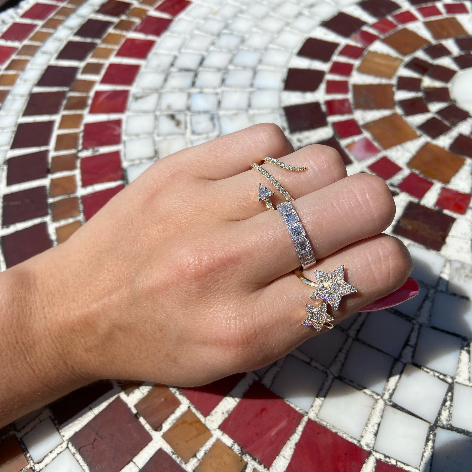 Baguette & Round Diamond Stackable Ring  - 14K gold weighing 2.75 grams  - 112 round diamonds totaling 0.20 carats  - 14 slim baguettes totaling 0.33 carats