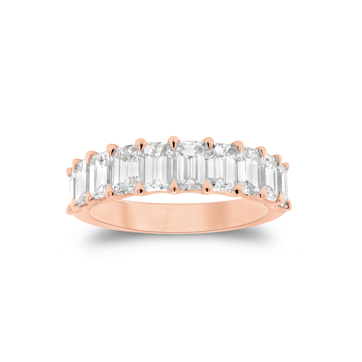 Emerald-Cut Diamond Wedding Band  - 18K gold weighing 4.09 grams  - 10 emerald-cut diamonds totaling 2.45 carats (GIA-graded F-G color, VS clarity)