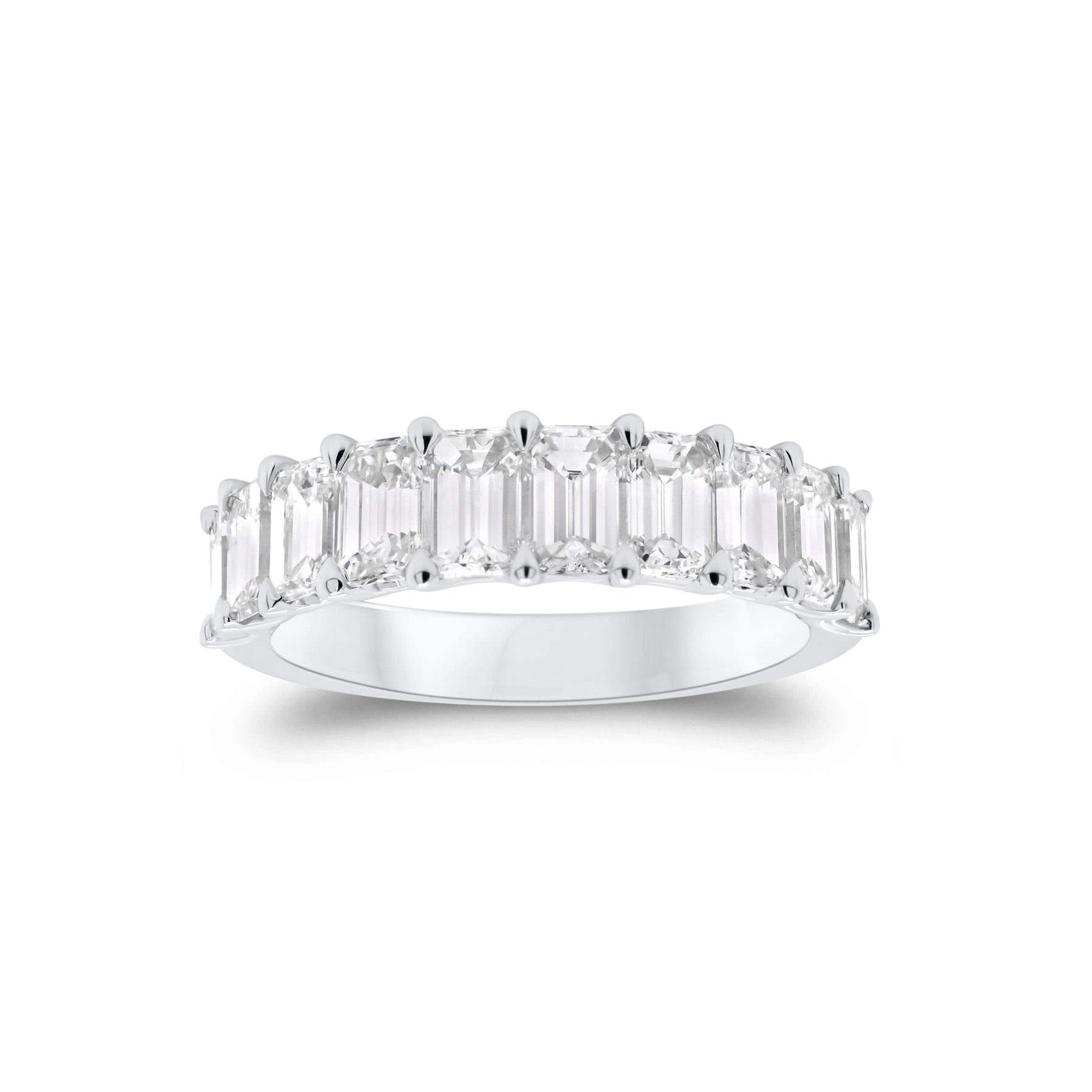 Emerald-Cut Diamond Wedding Band  - 18K gold weighing 4.09 grams  - 10 emerald-cut diamonds totaling 2.45 carats (GIA-graded F-G color, VS clarity)