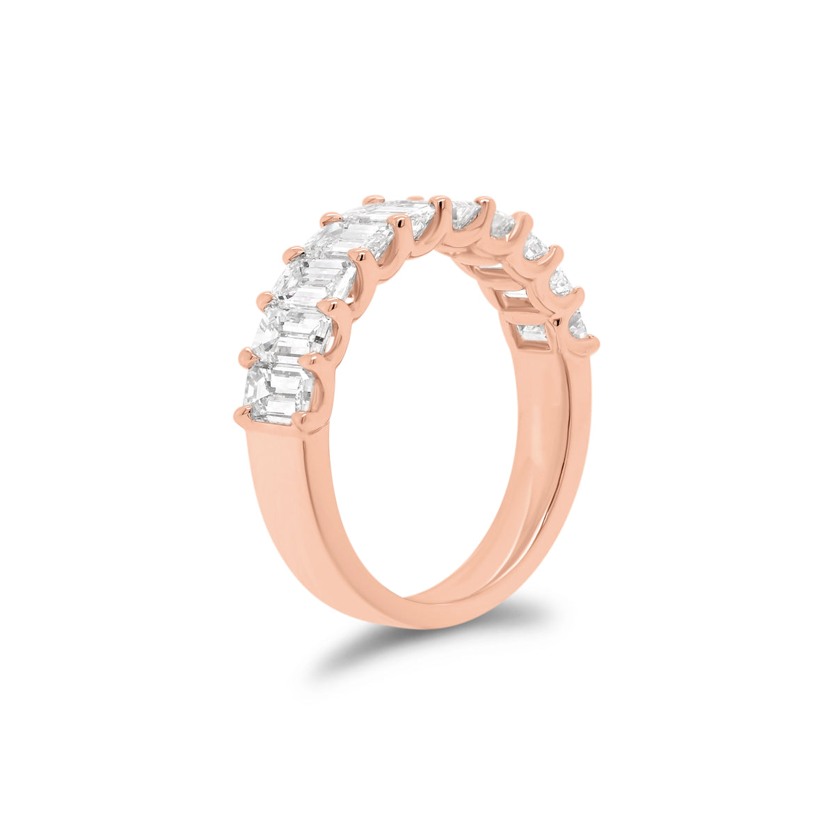 Emerald-Cut Diamond Wedding Band  - 18K gold weighing 4.09 grams  - 10 emerald-cut diamonds totaling 2.45 carats (GIA-graded F-G color, VS clarity)