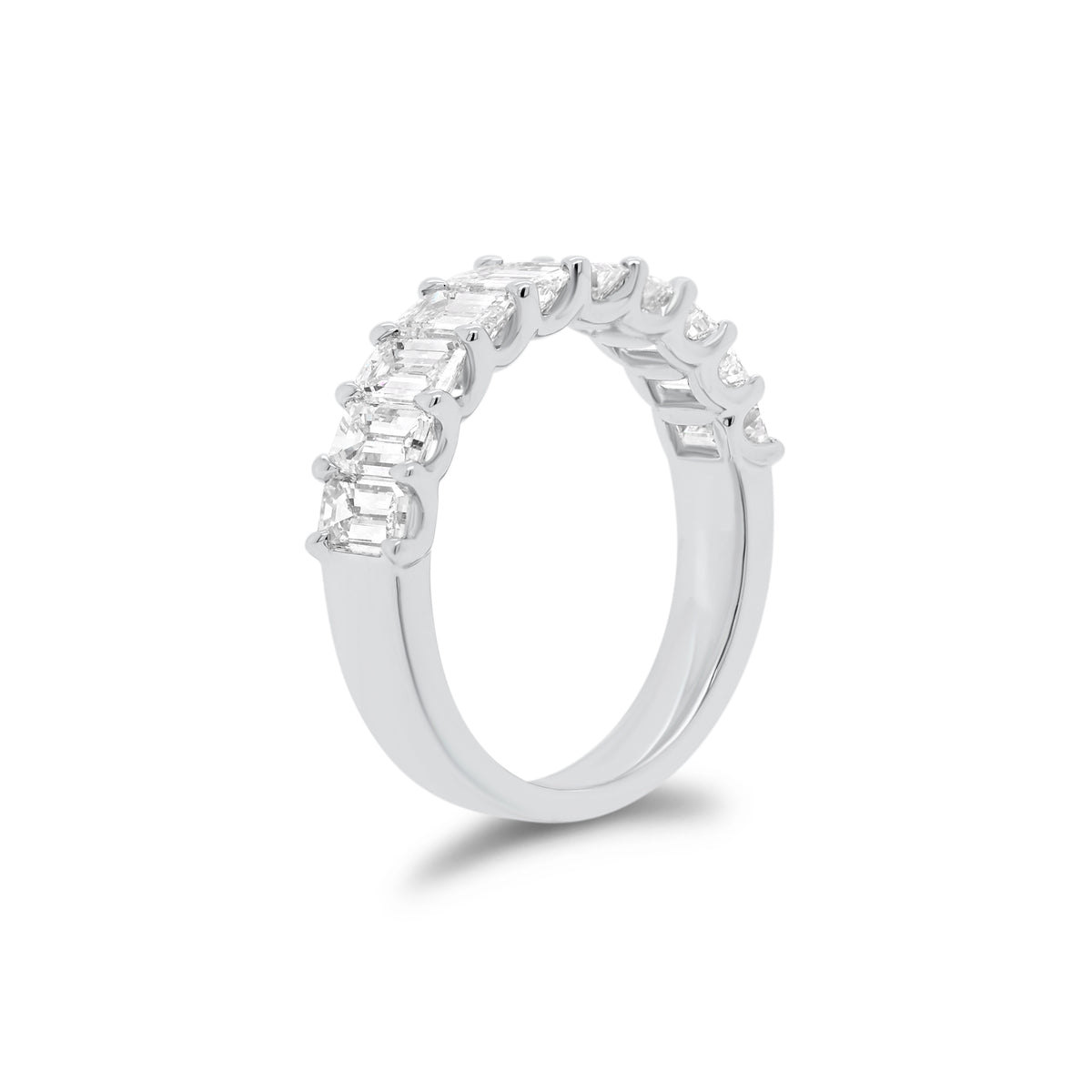 Emerald-Cut Diamond Wedding Band  - 18K gold weighing 4.09 grams  - 10 emerald-cut diamonds totaling 2.45 carats (GIA-graded F-G color, VS clarity)