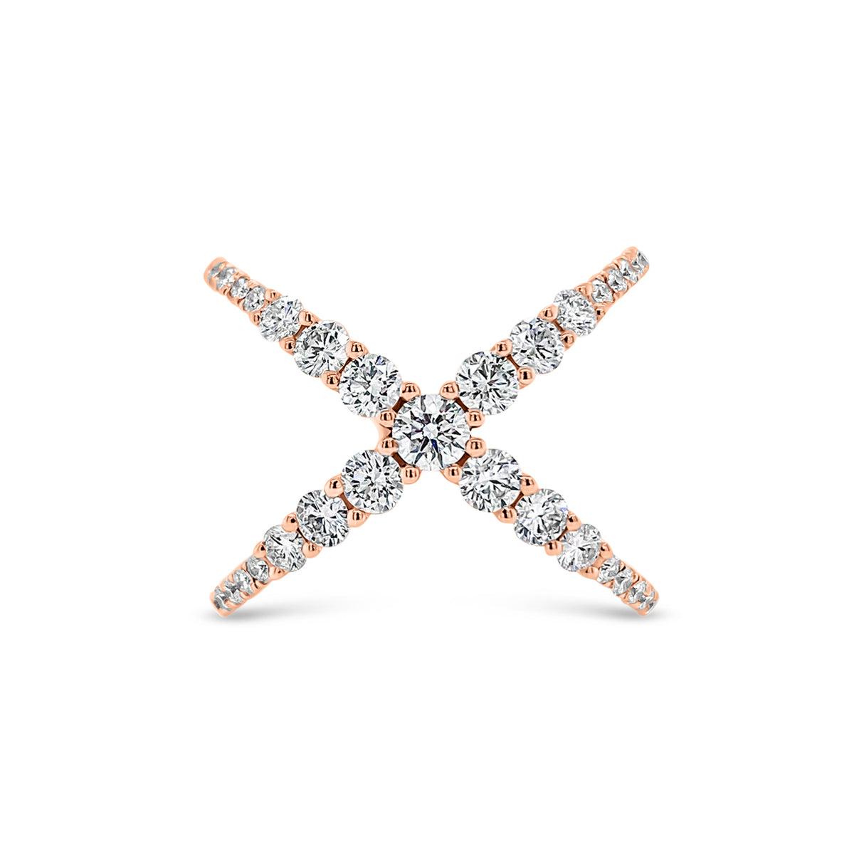 Diamond Criss-Cross Ring  -18K gold weighing 4.89 grams  -20 round diamonds totaling 0.17 carats  -13 round diamonds totaling 0.89 carats