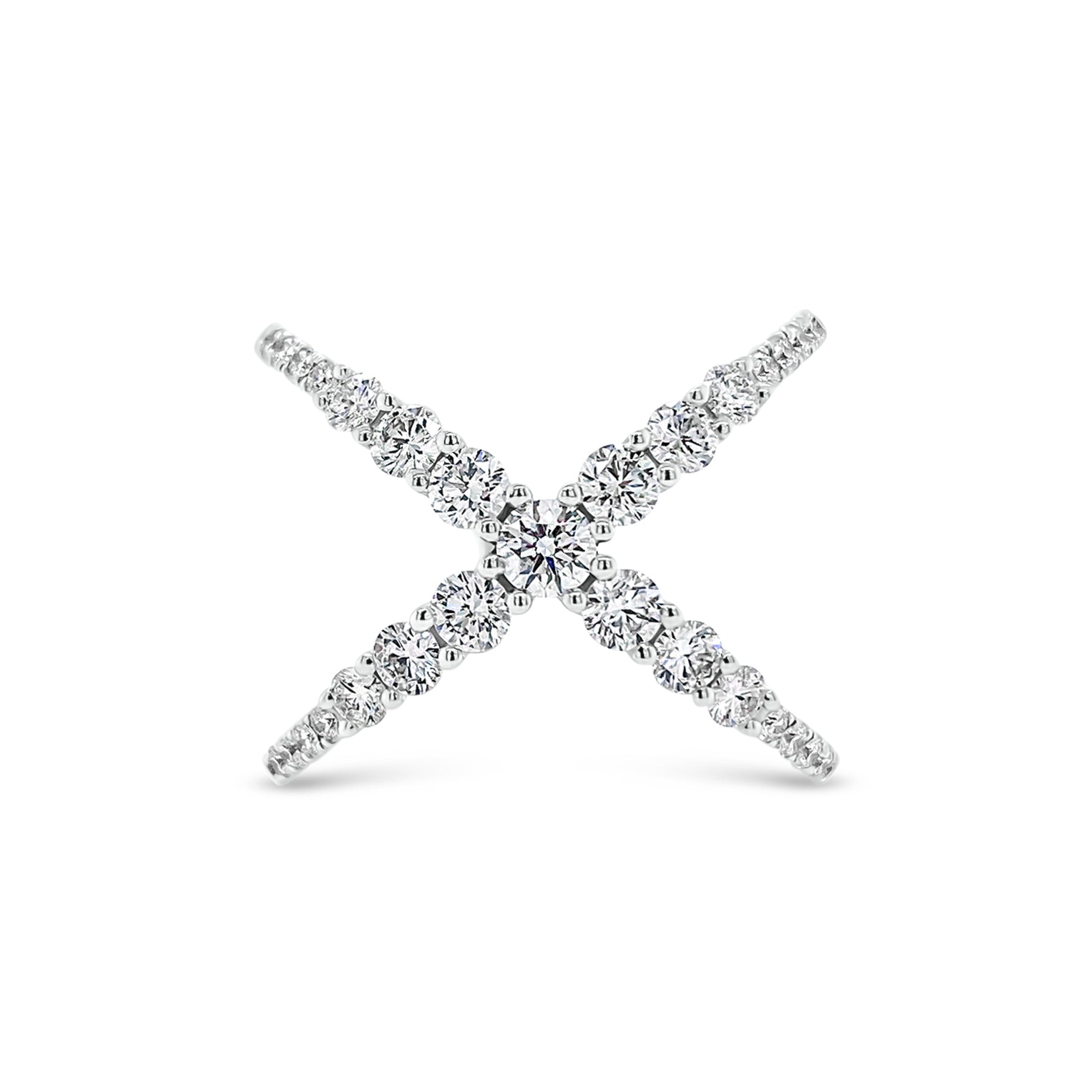 Diamond Criss-Cross Ring  -18K gold weighing 4.89 grams  -20 round diamonds totaling 0.17 carats  -13 round diamonds totaling 0.89 carats