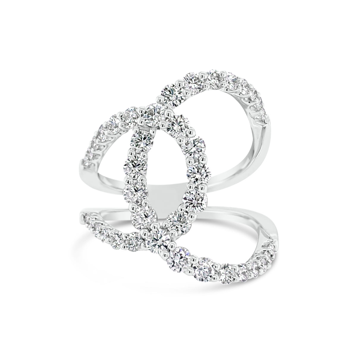 Diamond Open Loop Ring  -18K gold weighing 5.31 grams  -39 round diamonds totaling 1.40 carats