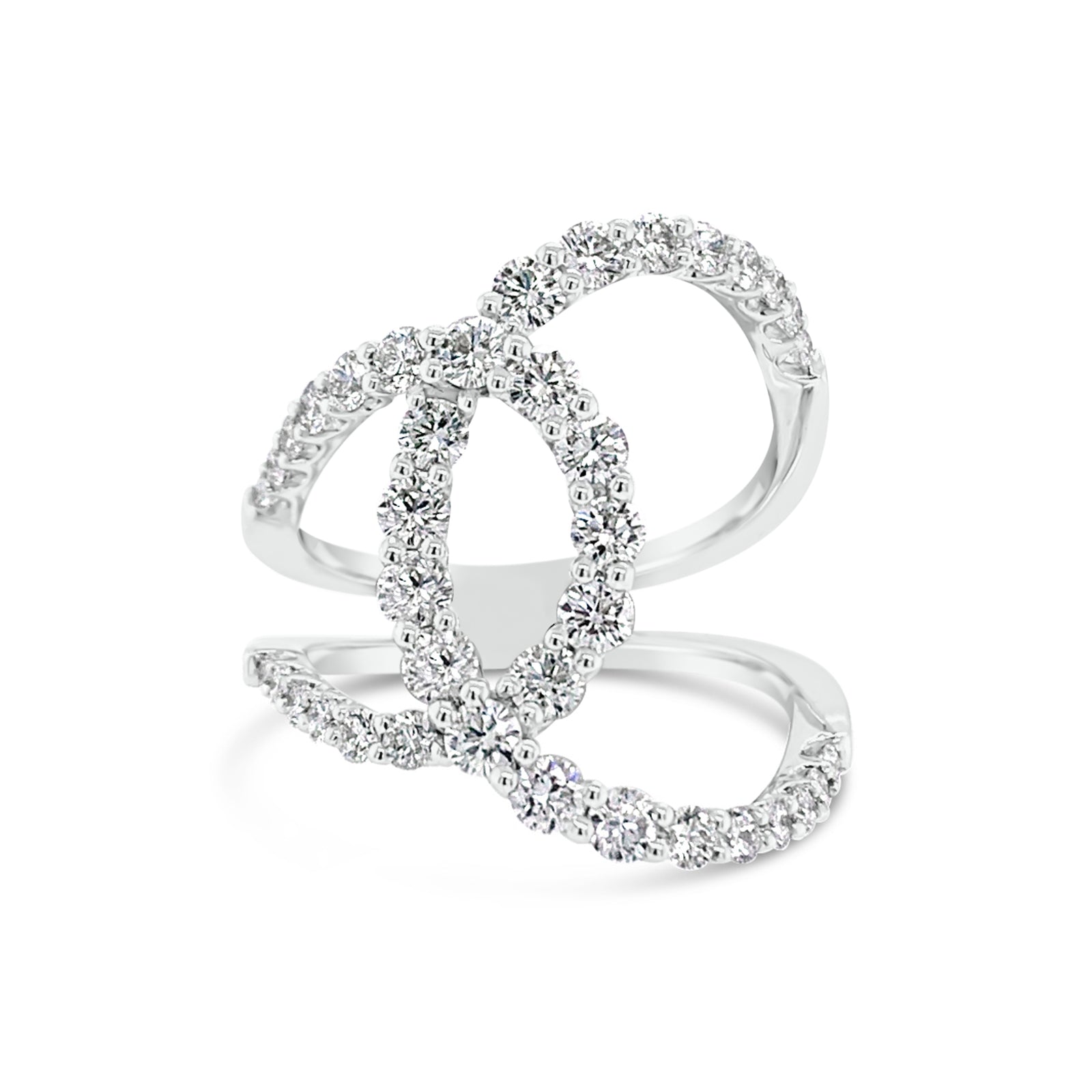 Diamond Open Loop Ring  -18K gold weighing 5.31 grams  -39 round diamonds totaling 1.40 carats
