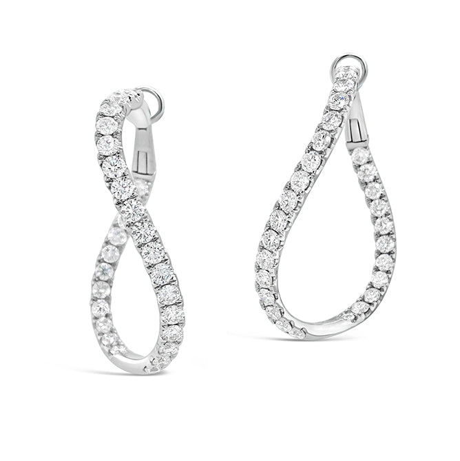 Thick luxe diamond twisted hoops earrings -18K gold weighing 13.06 grams  -56 round diamonds totaling 4.74 carats