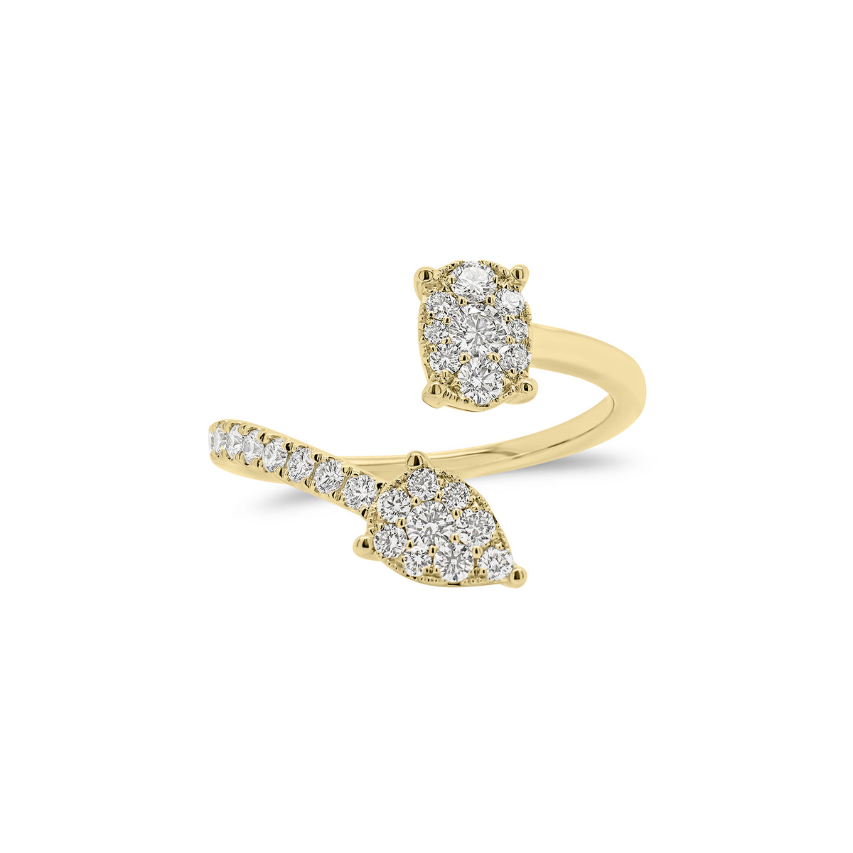 Diamond Oval and Pear Wrap Ring - 18K gold weighing 2.77 grams  - 27 round diamonds weighing 0.45 carats