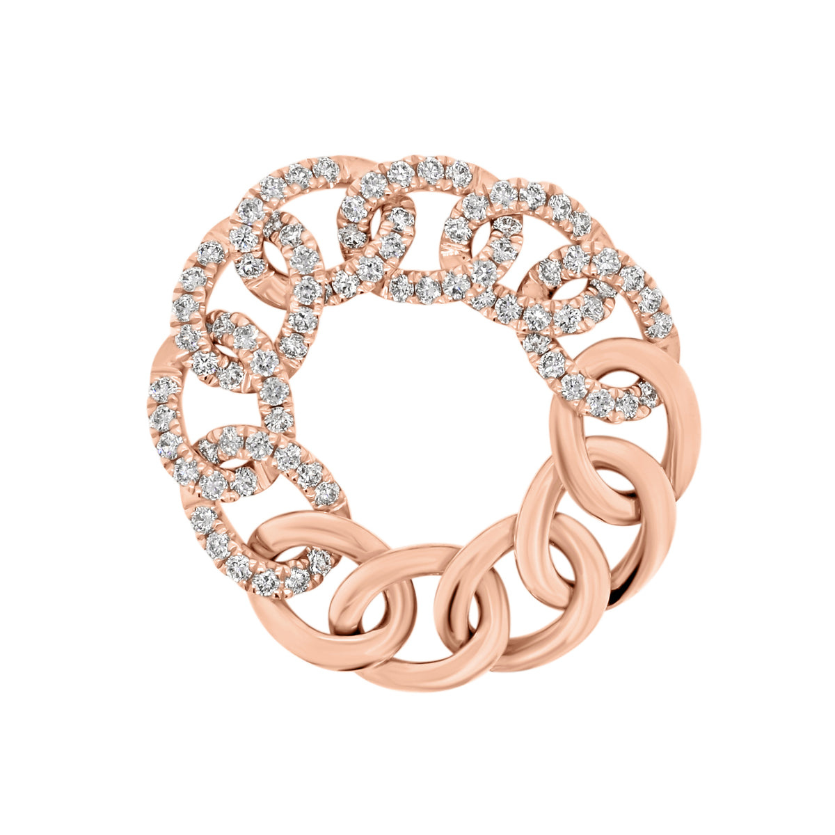 Diamond & Gold Curb Flexible Chain Ring  - 18K gold weighing 4.32 grams  - 84 round diamonds totaling 0.65 carats