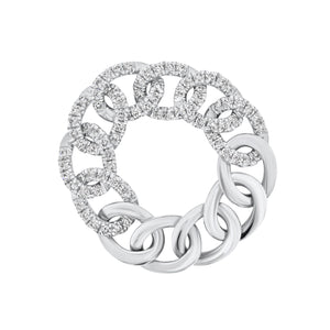 Diamond & Gold Curb Flexible Chain Ring  - 18K gold weighing 4.32 grams  - 84 round diamonds totaling 0.65 carats