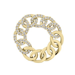 Diamond & Gold Curb Flexible Chain Ring  - 18K gold weighing 4.32 grams  - 84 round diamonds totaling 0.65 carats