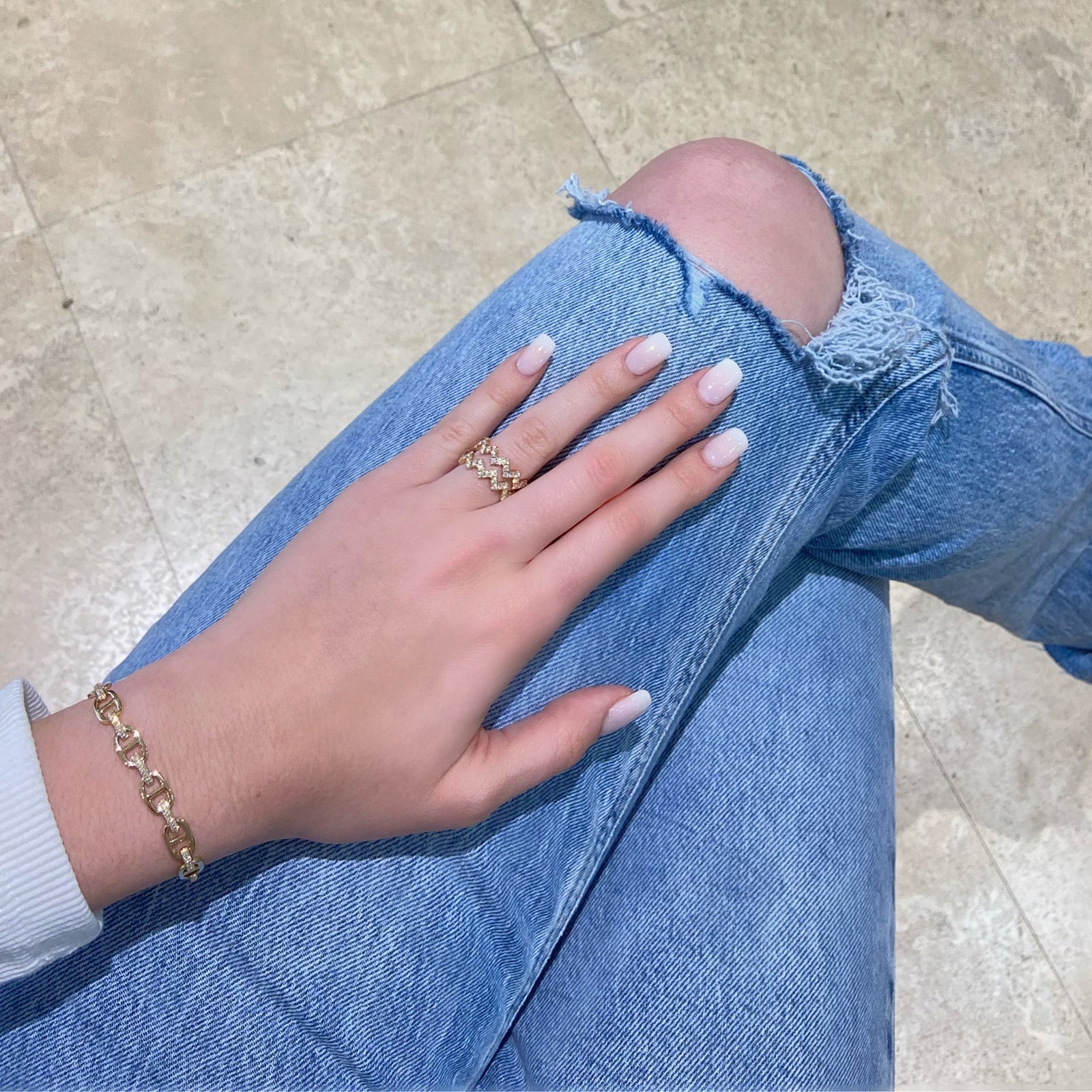 Diamond Zig-Zag Stackable Ring  - 18K gold weighing 3.75 grams  - 21 round diamonds totaling 0.44 carats