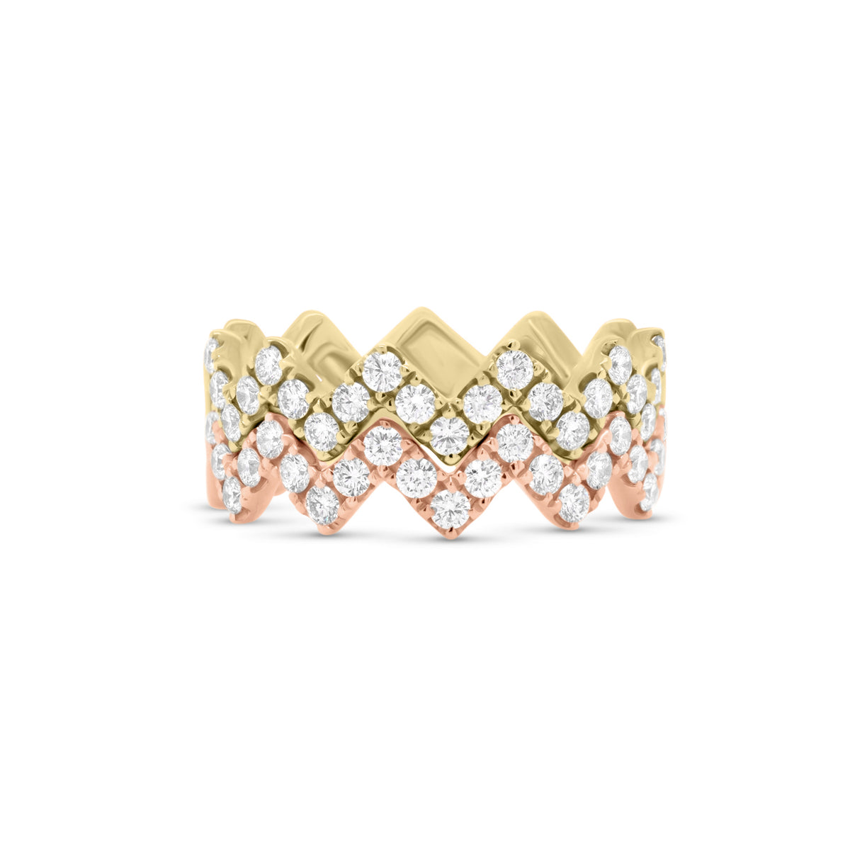 Diamond Zig-Zag Stackable Ring  - 18K gold weighing 3.75 grams  - 21 round diamonds totaling 0.44 carats