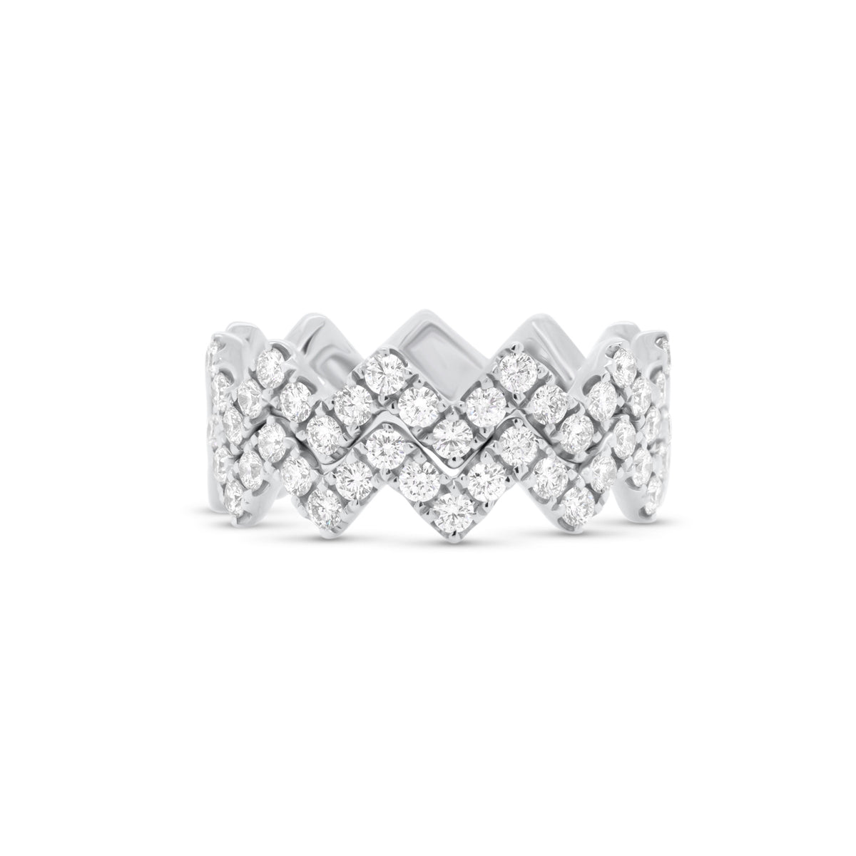 Diamond Zig-Zag Stackable Ring  - 18K gold weighing 3.75 grams  - 21 round diamonds totaling 0.44 carats