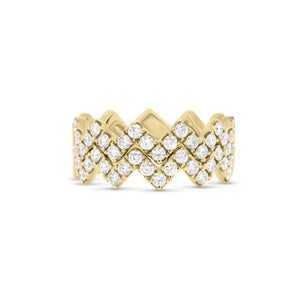 Diamond Zig-Zag Stackable Ring - 18K yellow gold weighing 3.75 grams - 21 round diamonds totaling 0.44 carats