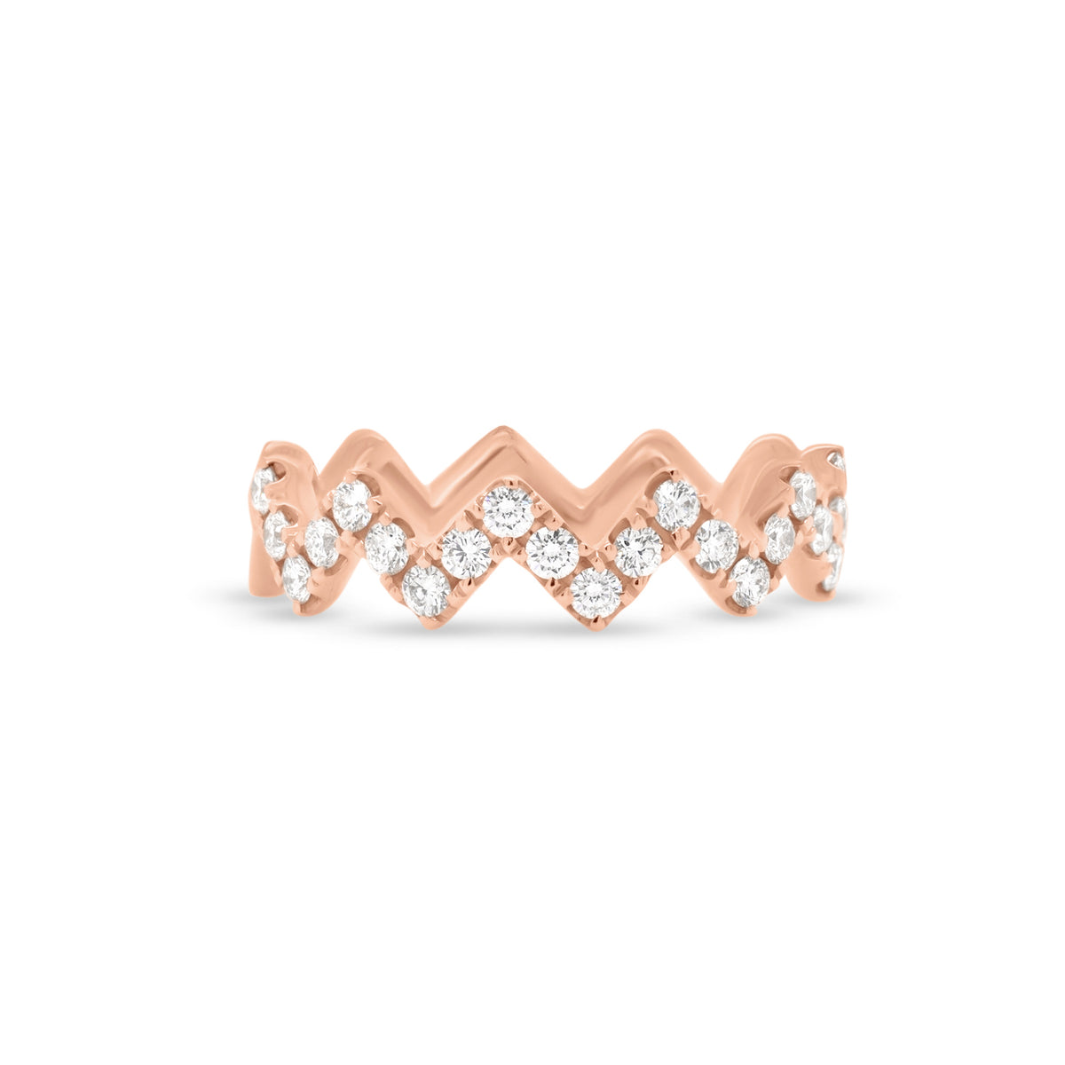 Diamond Zig-Zag Stackable Ring - 18K rose gold weighing 3.75 grams - 21 round diamonds totaling 0.44 carats