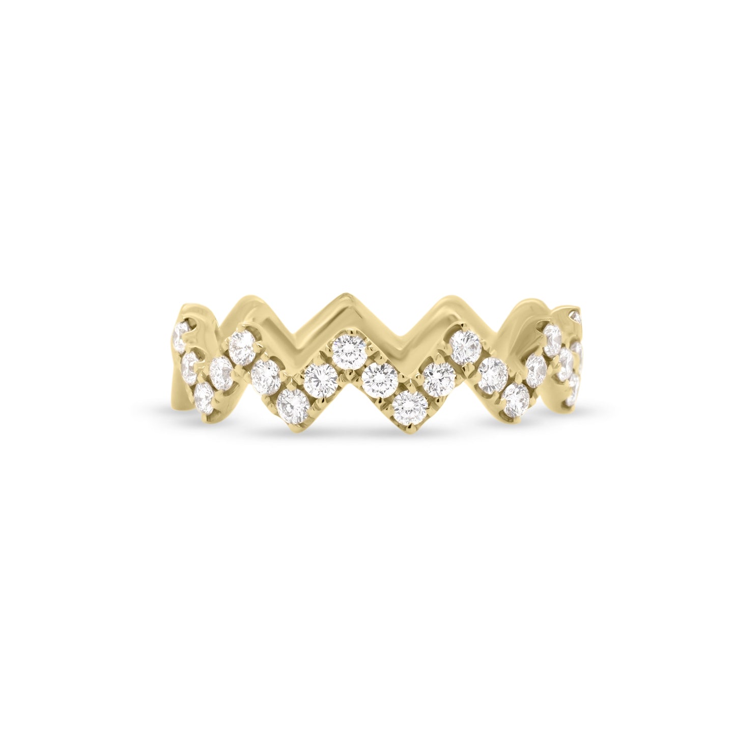 Diamond Zig-Zag Stackable Ring  - 18K gold weighing 3.75 grams  - 21 round diamonds totaling 0.44 carats