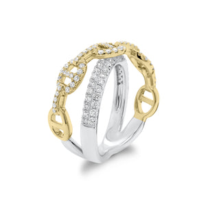 Two-tone Diamond Anchor link Ring  -18k gold weighing 6.87 grams  -102 round diamonds weighing .71 carats