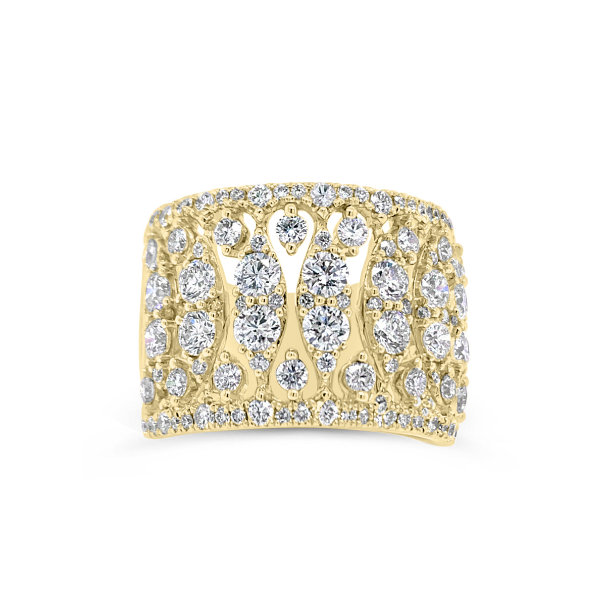 Diamond Open Wave Band  -18K gold weighing 8.89 grams  -108 round diamonds totaling 2.08 carats