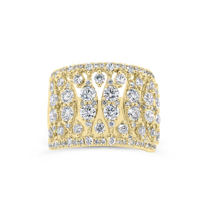 Diamond Open Wave Band  -18K gold weighing 8.89 grams  -108 round diamonds totaling 2.08 carats