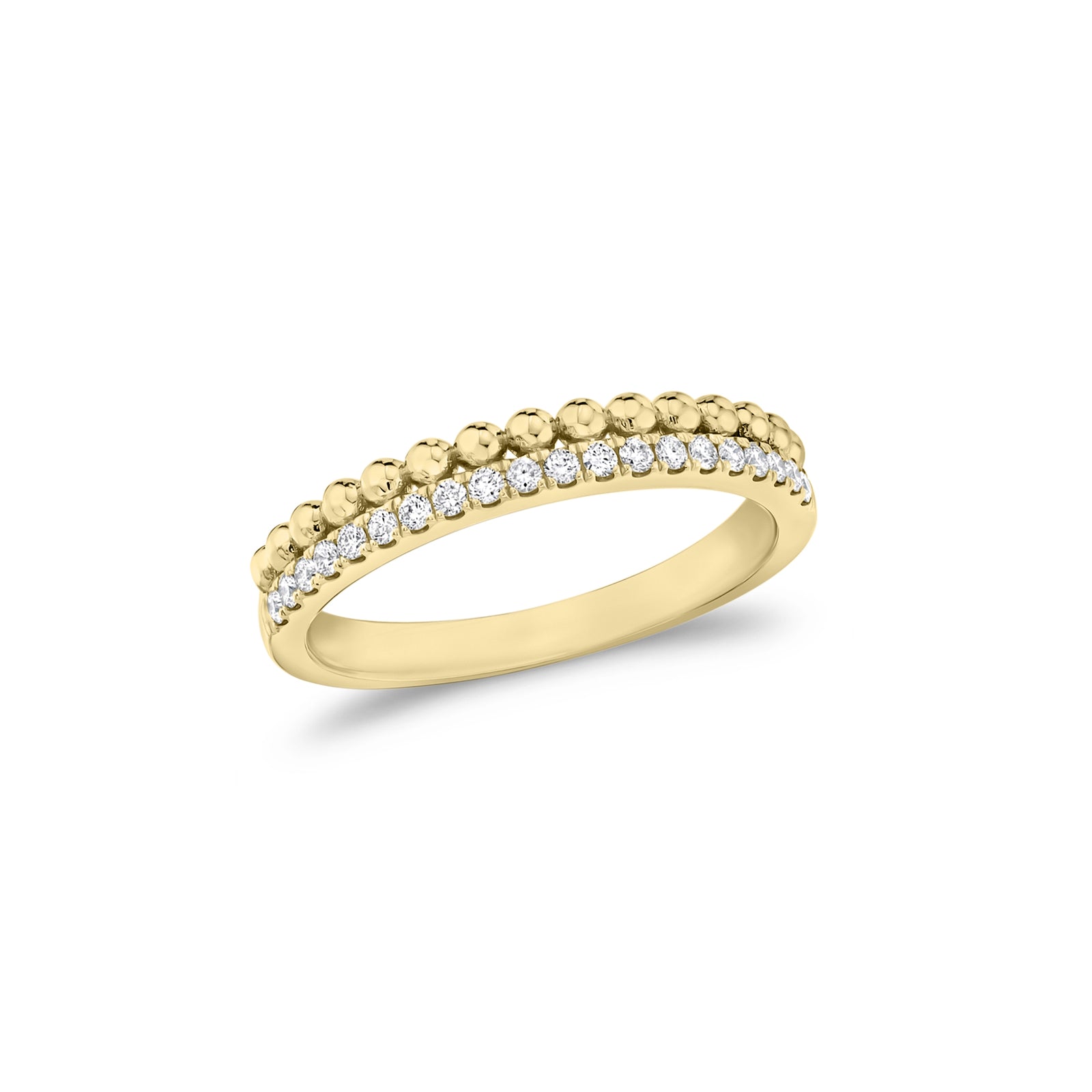 Diamond & Beaded Gold Stackable Ring  - 14K gold  - 0.18 cts round diamonds