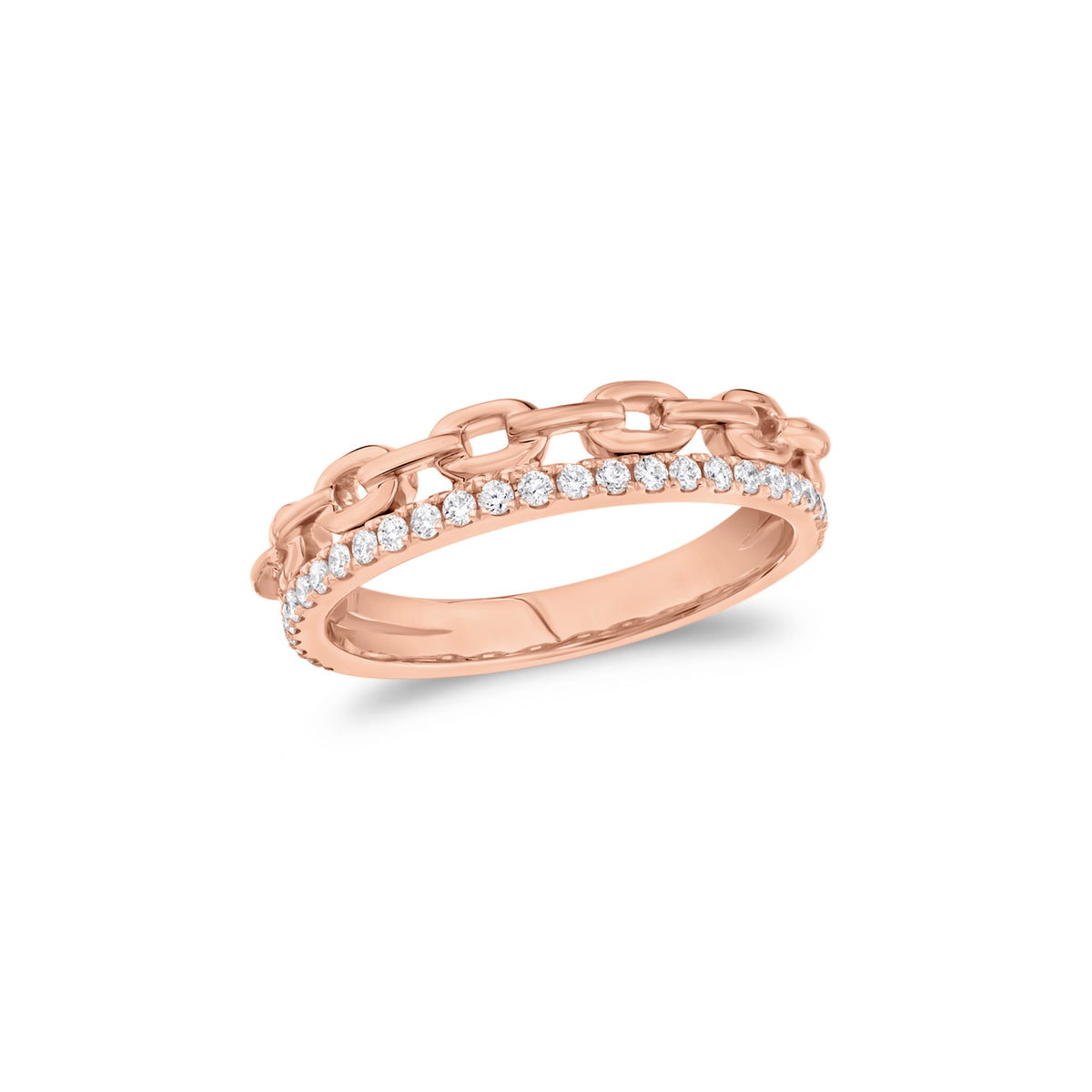 Diamond & Gold Cable Chain Stackable Ring  - 14K gold  - 0.25 cts round diamonds