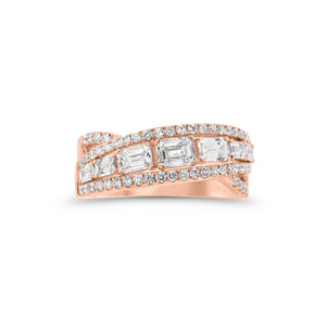 Emerald-Cut Diamond Crossover Ring - 14K rose gold  - 1.40 cts of round diamonds