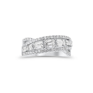 Emerald-Cut Diamond Crossover Ring - 14K white gold  - 1.40 cts of round diamonds