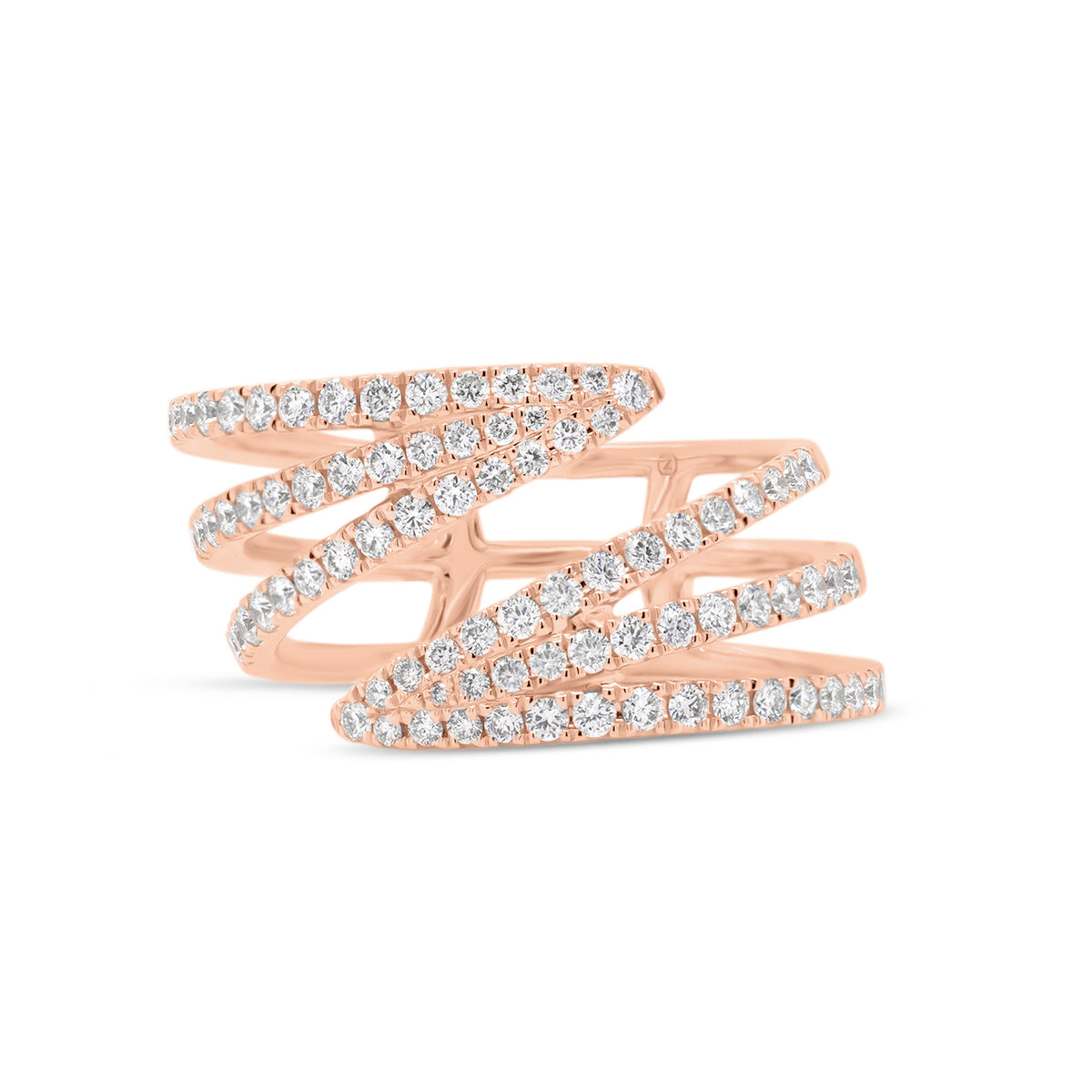 Diamond Triple Coil Ring  -14K gold weighing 4.91 grams  -84 round diamonds totaling 0.69 carats