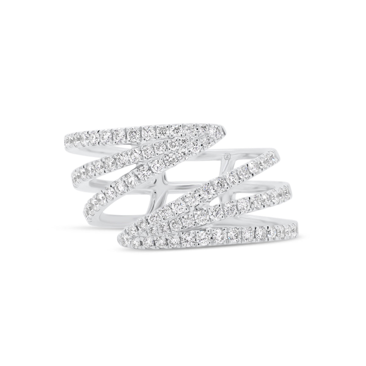 Diamond Triple Coil Ring  -14K gold weighing 4.91 grams  -84 round diamonds totaling 0.69 carats
