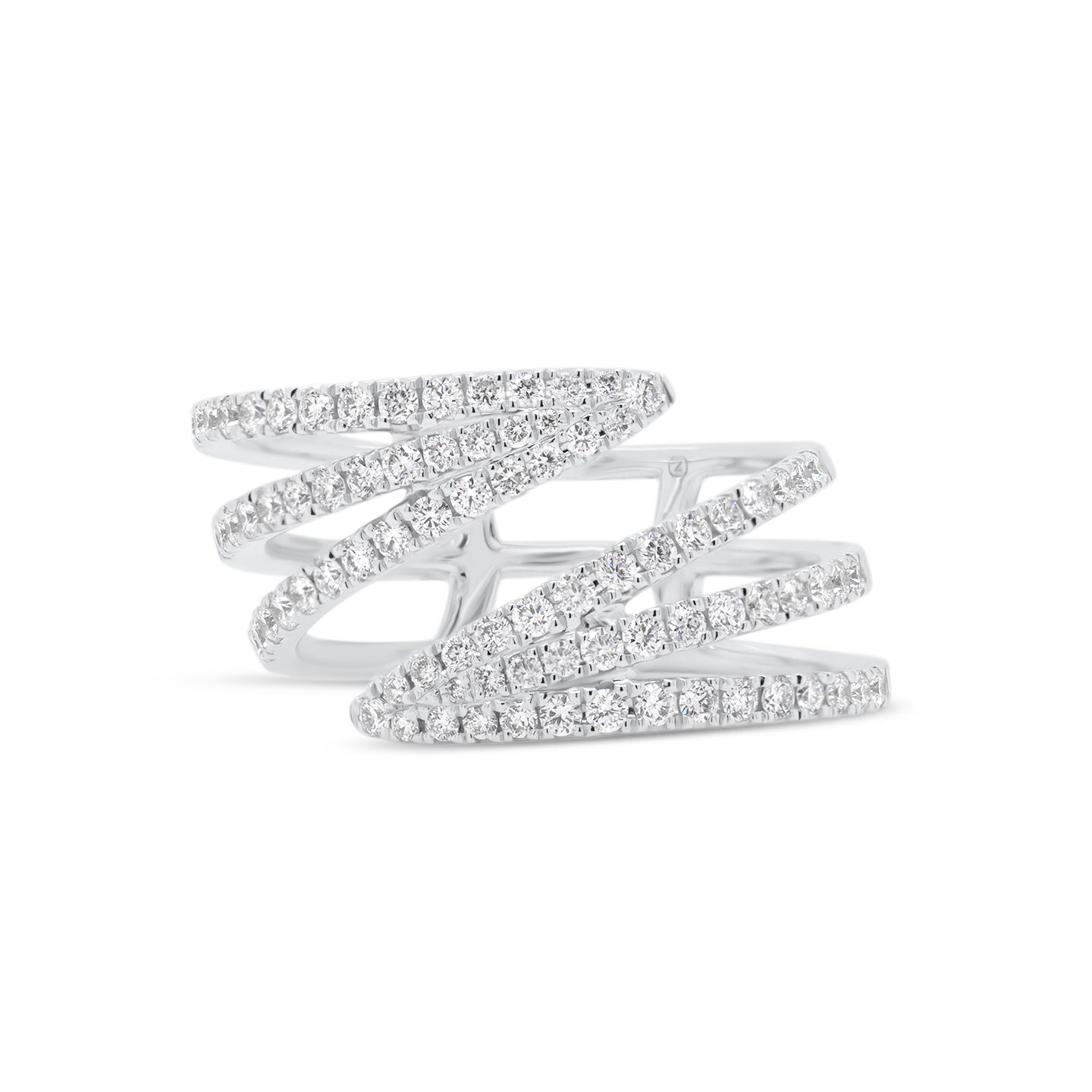 Diamond Triple Coil Ring  -14K gold weighing 4.91 grams  -84 round diamonds totaling 0.69 carats