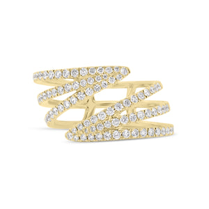 Diamond Triple Coil Ring  -14K gold weighing 4.91 grams  -84 round diamonds totaling 0.69 carats