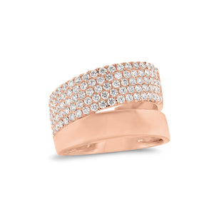 Pave Diamond & Gold Double Band Ring  -14 K Gold  - 1.03 carats of round diamonds