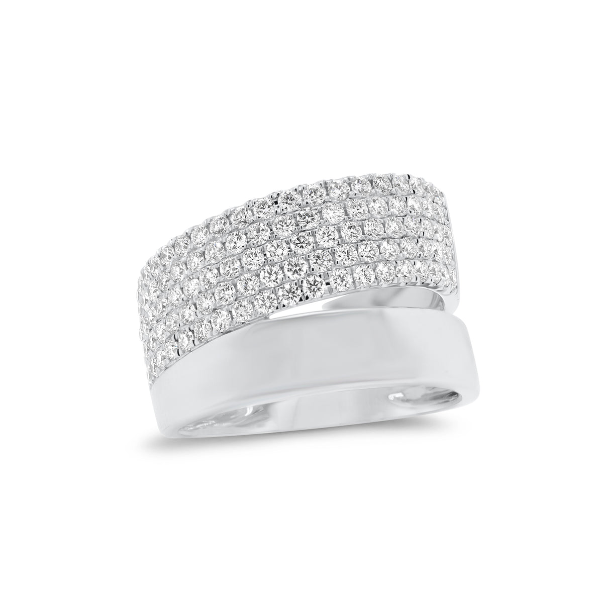 Pave Diamond & Gold Double Band Ring  -14 K Gold  - 1.03 carats of round diamonds